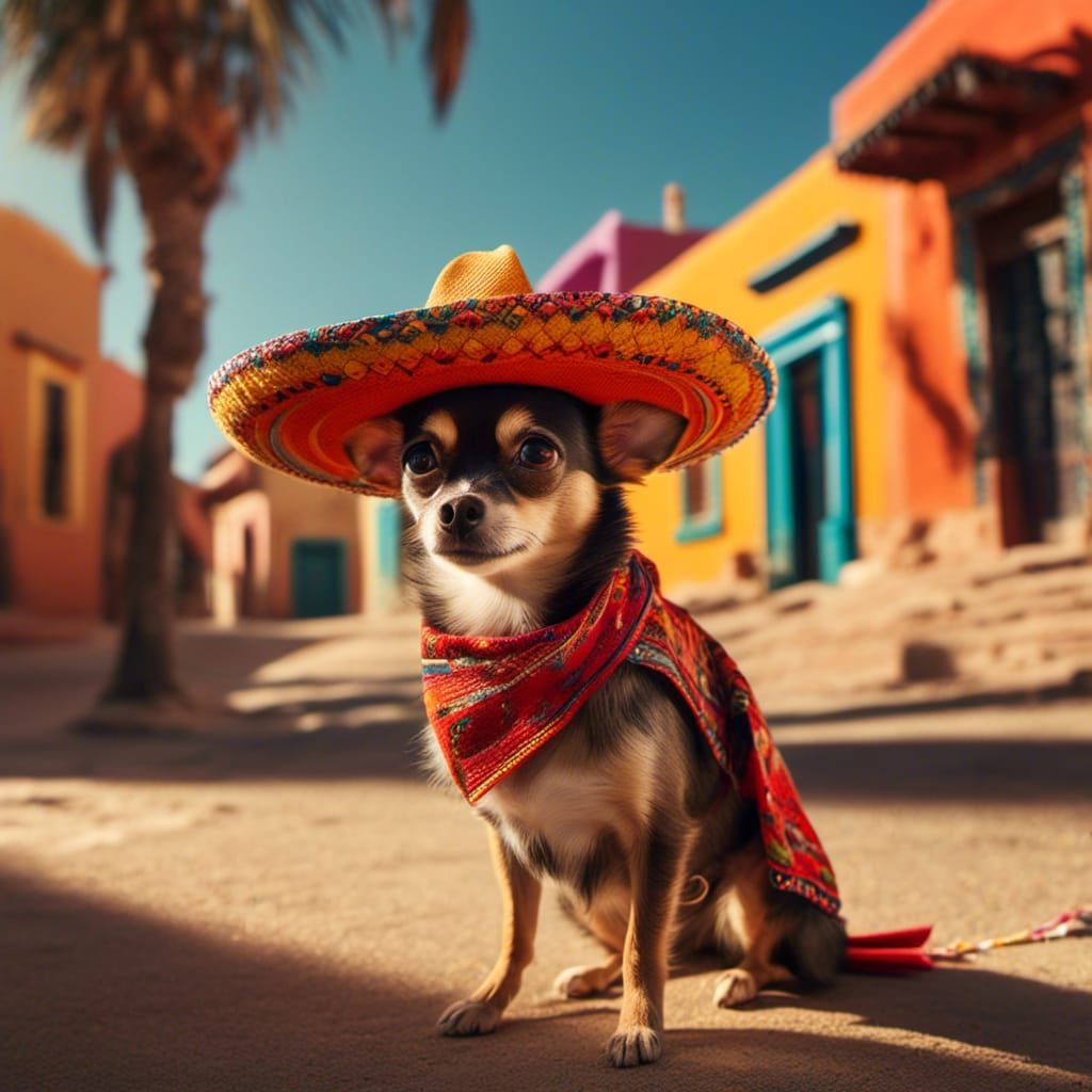 Mexican Chihuahua in Sombrero, Vibrant Digital Illustration