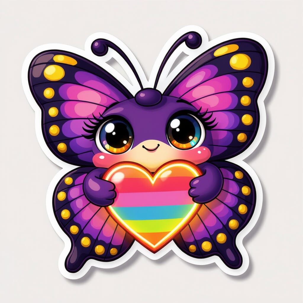 Rainbow Butterfly Hugging Heart in 3D Pixar Style
