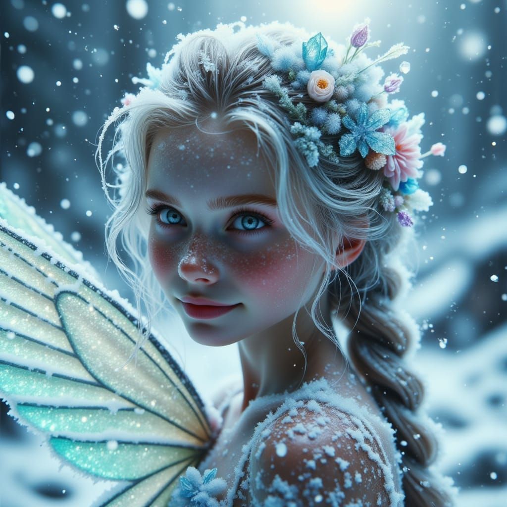 Ethereal Snow Fairy in Dreamy Winter Landscape