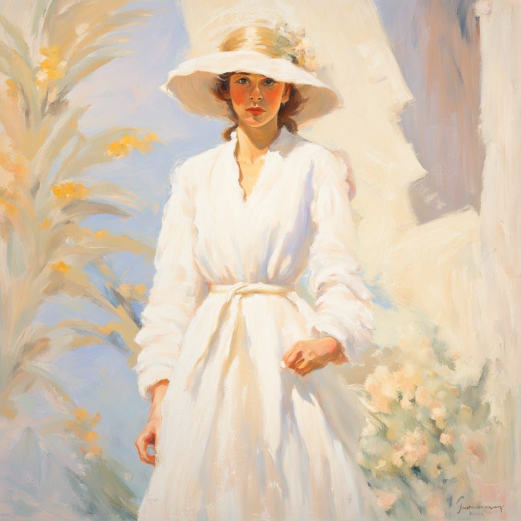 Impressionist Woman in Cream Gouache Style