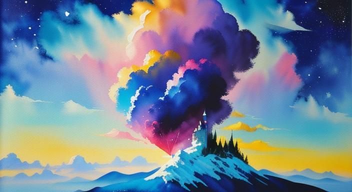 Dreamlike Gouache Watercolor Landscape Masterpiece