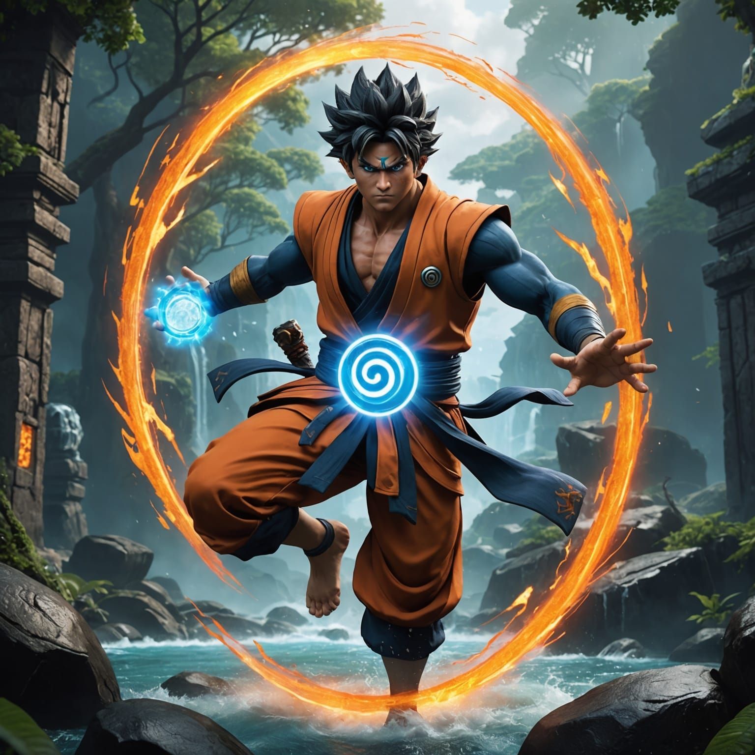Rasengan Versus Kamehameha: Detailed Matte Painting