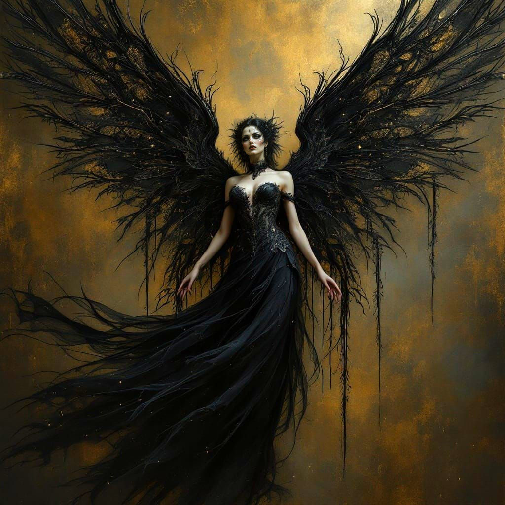 Elegant Black Faery in Lacy Celestial Wings