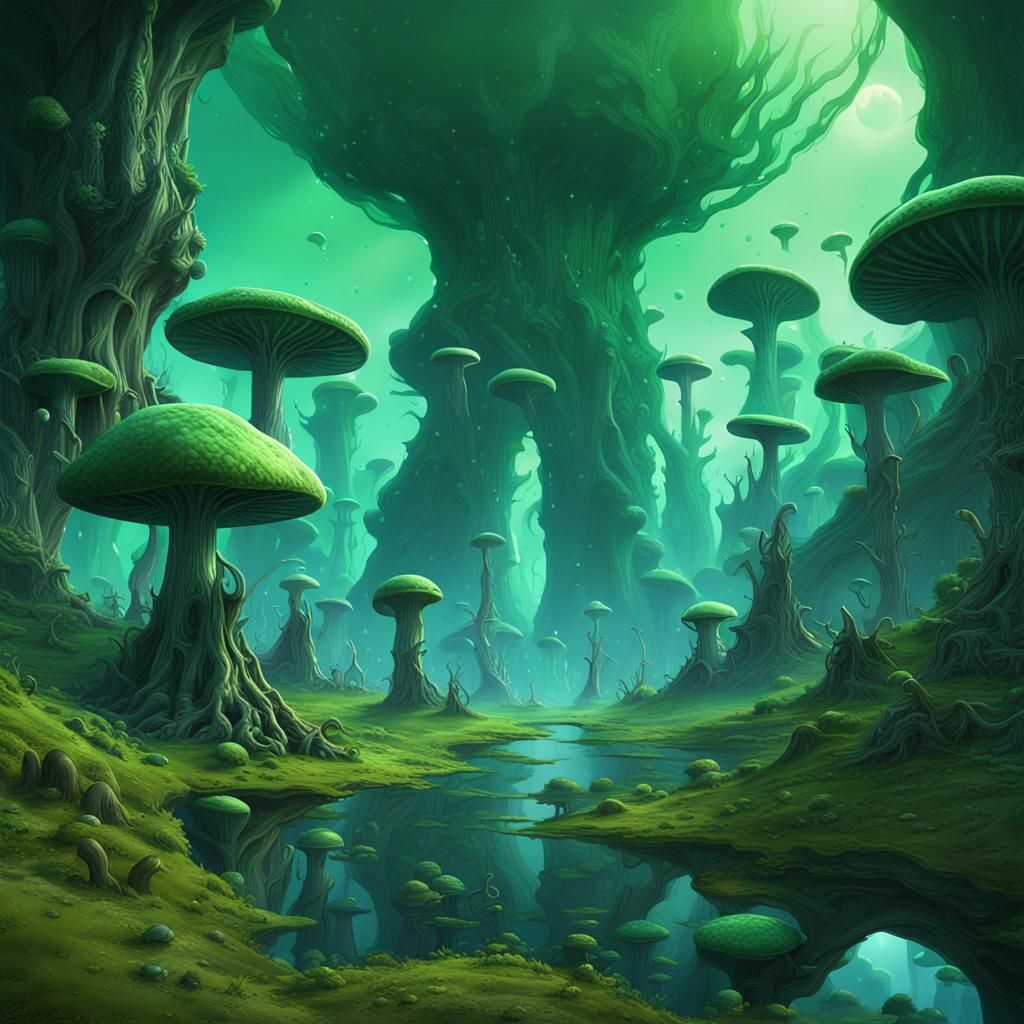 Spooky Green Alien Planet in Dark Fantasy Style