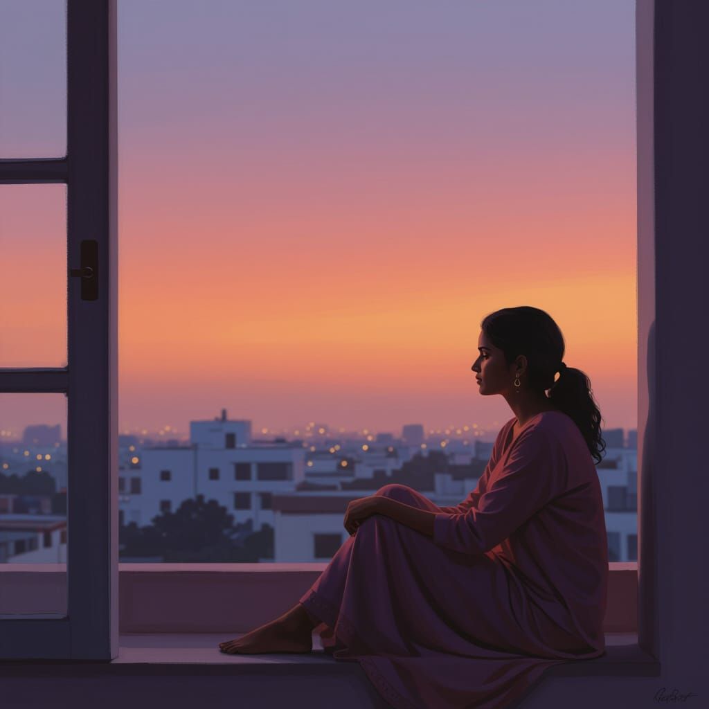 South Indian Twilight: Person Gazes Melancholically