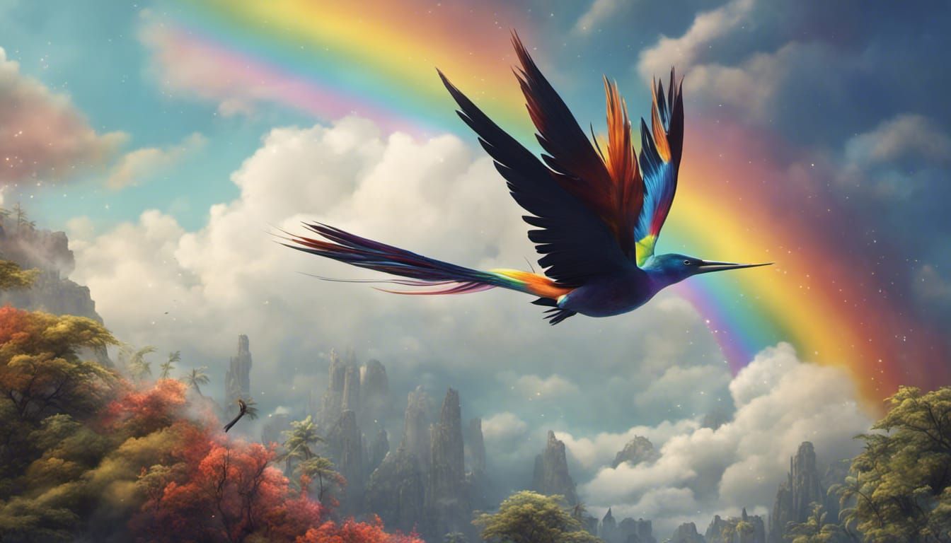 Bird of Paradise in Brush Style Sky