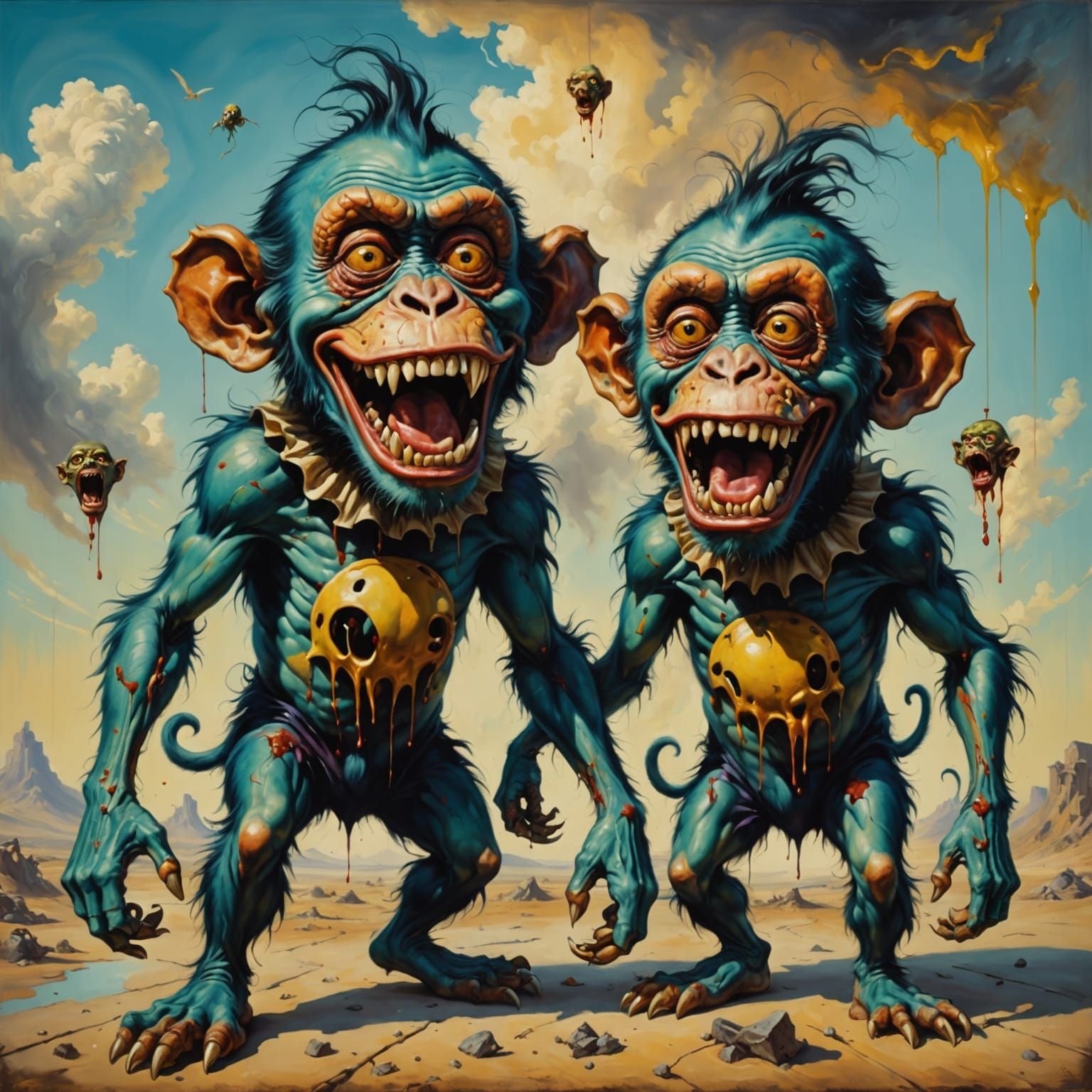 Surrealist Zombie Monkey Monster Clowns in a Melting Landsca...