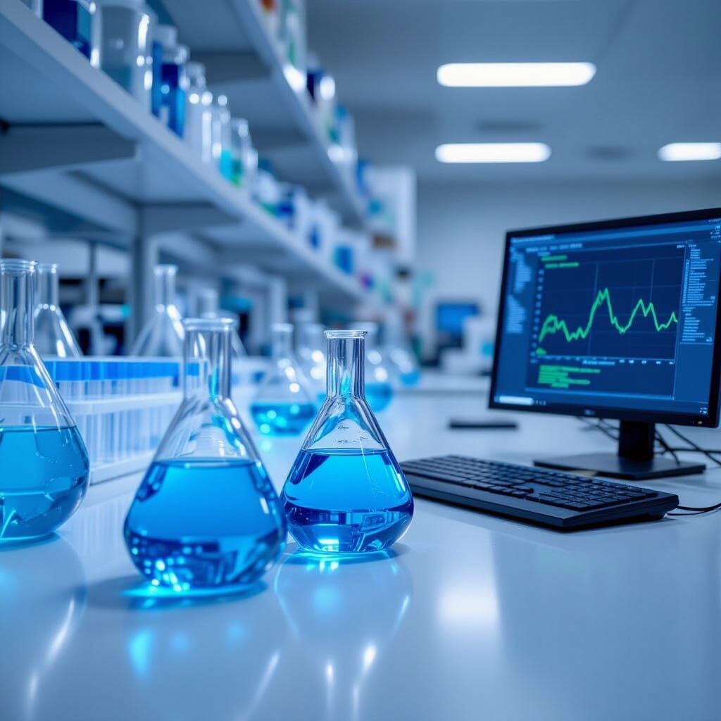 Laboratory Scene with Test Tubes in Hyperrealism