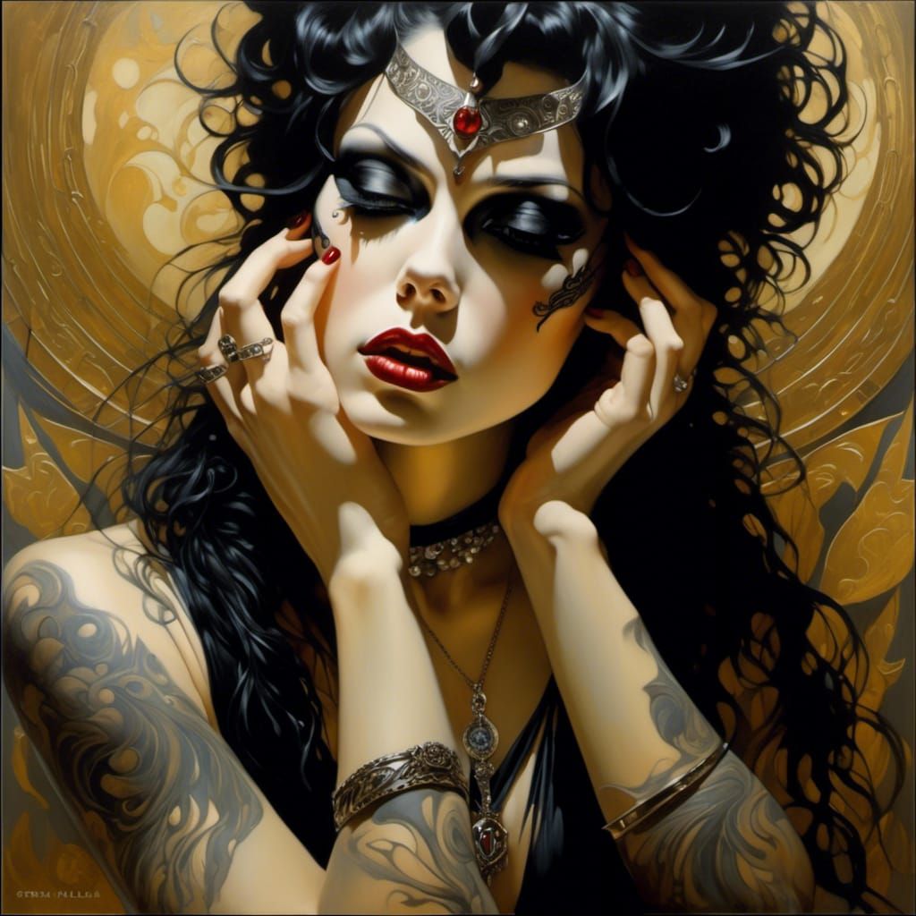 Gothic Emo Figure in Acrylic Painting Style