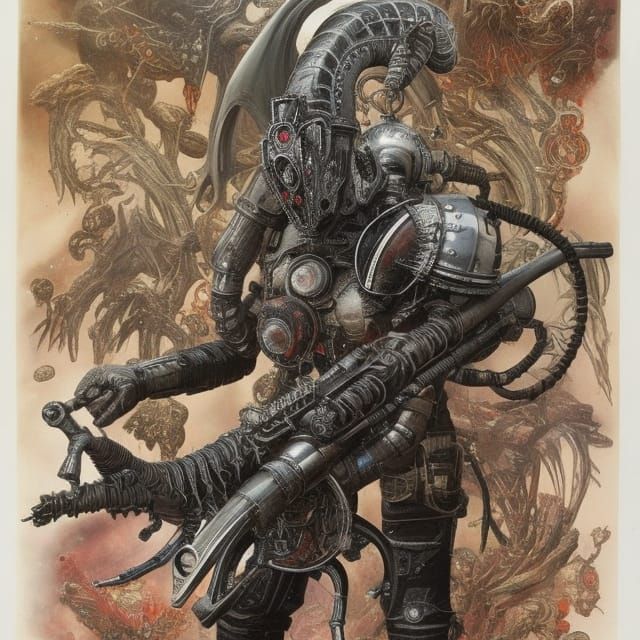 Grimdark Flamethrower in Mixed Media Style