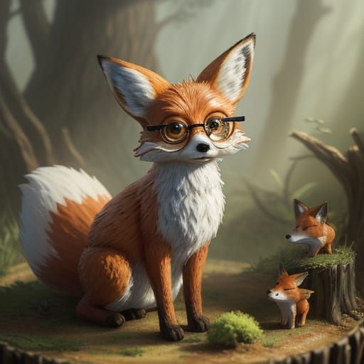 Fox in Spectacles Arranging Diorama in Burrow