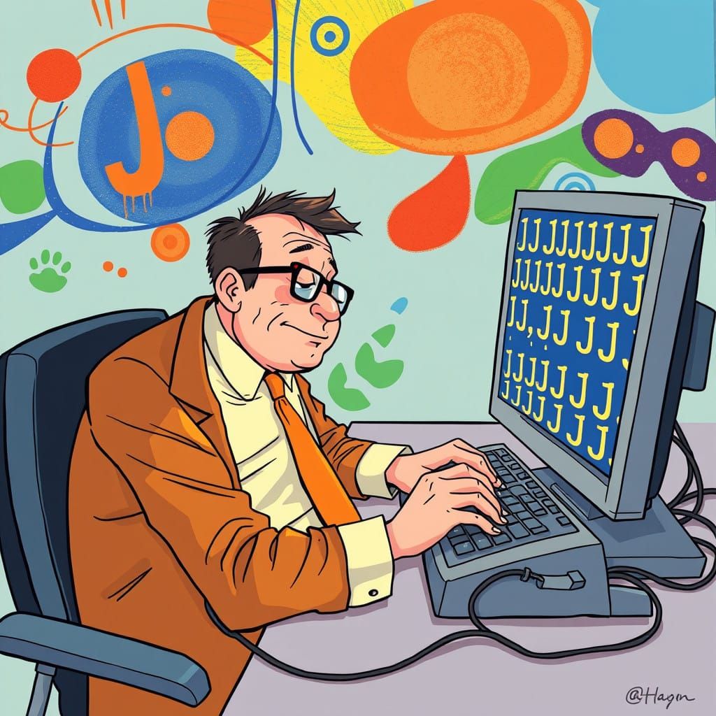 Lazy Office Worker Slumps Over Keyboard in Rainbow-Colored C...