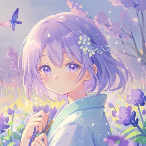 Whimsical Lavender Maiden in a Purple Flower Field
