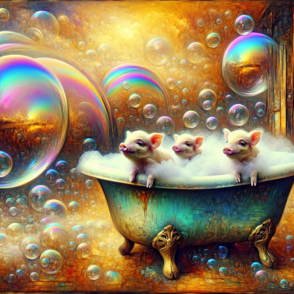 Piglets Frolicking in a Surreal Impressionistic Landscape