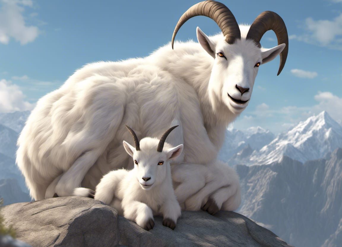 Mountain Goat Mommy and Baby