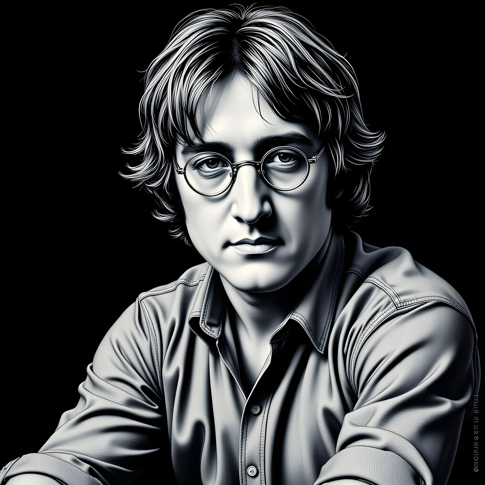 John Lennon Portrait in Scratchboard Art Style