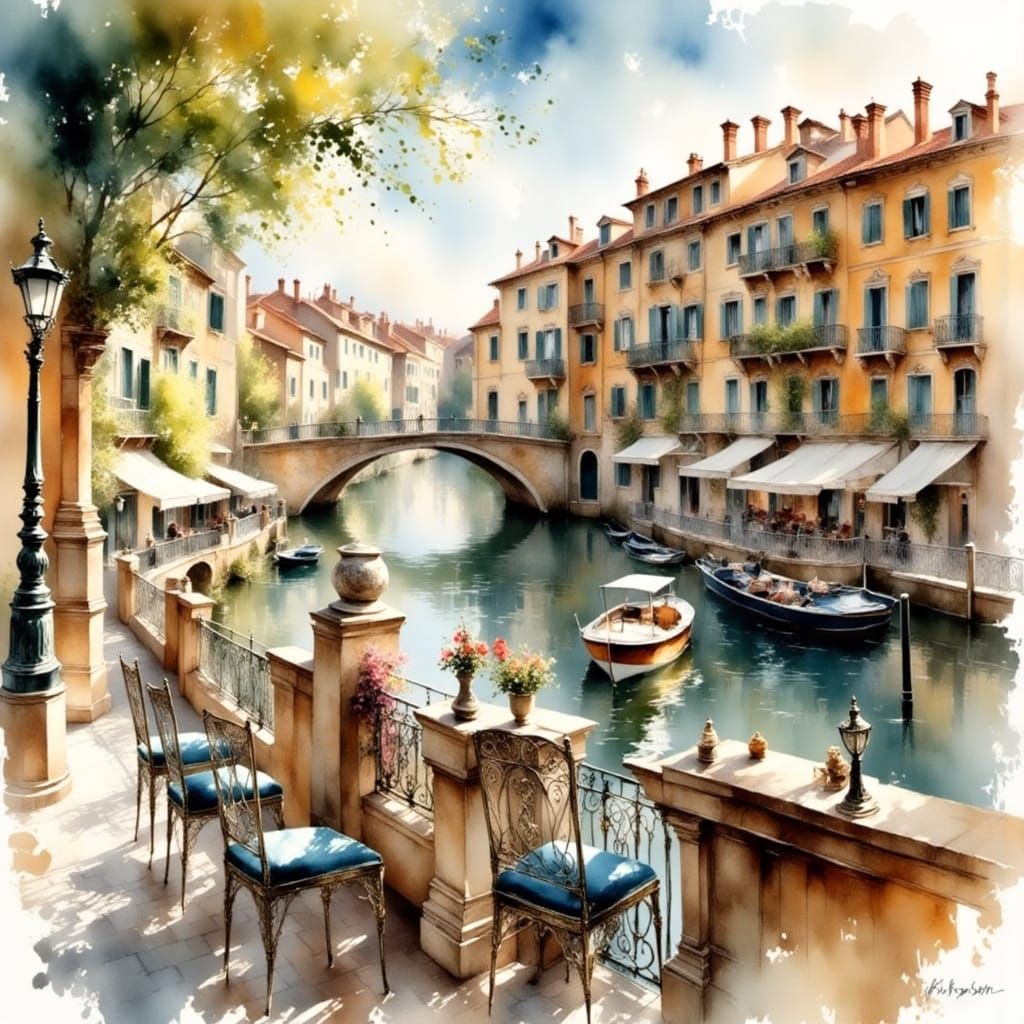 <lora:EtherealVisionsFlux:1.0>
<lora:Light and Lace-Flux:1.0>
Italian cafe scenic view of the landscape and canal beauti...