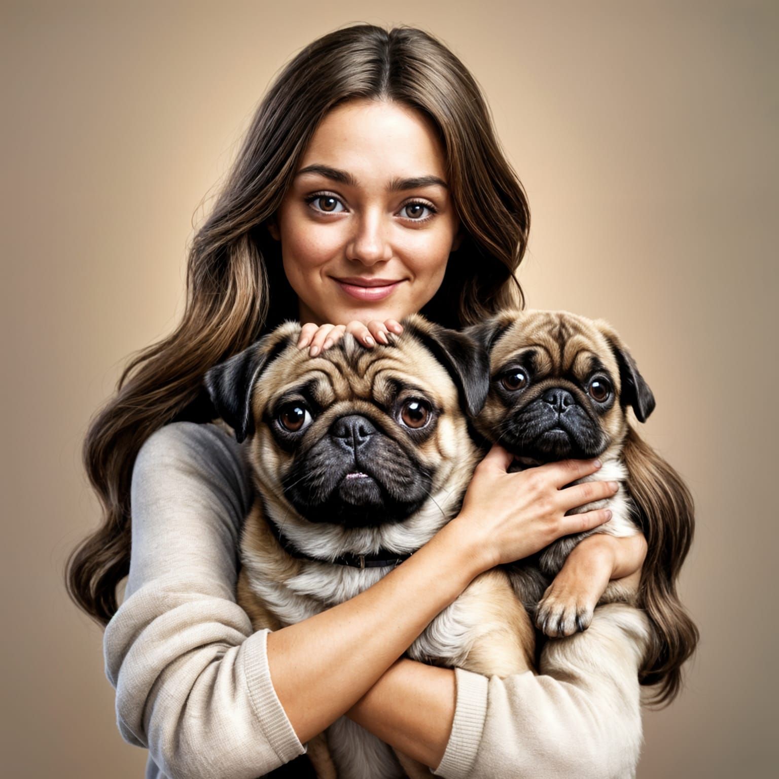 Girl Hugging Pug Dog in Hyperrealistic 3D