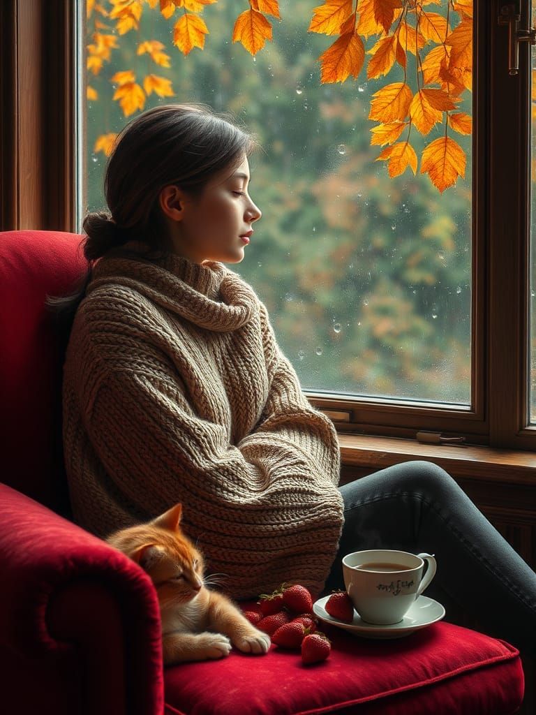 Slavic Woman in Autumn, Matte Painting Style