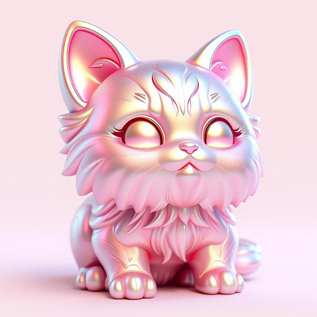 Iridescent Kawaii Kitty: 3D Render in Anime Style
