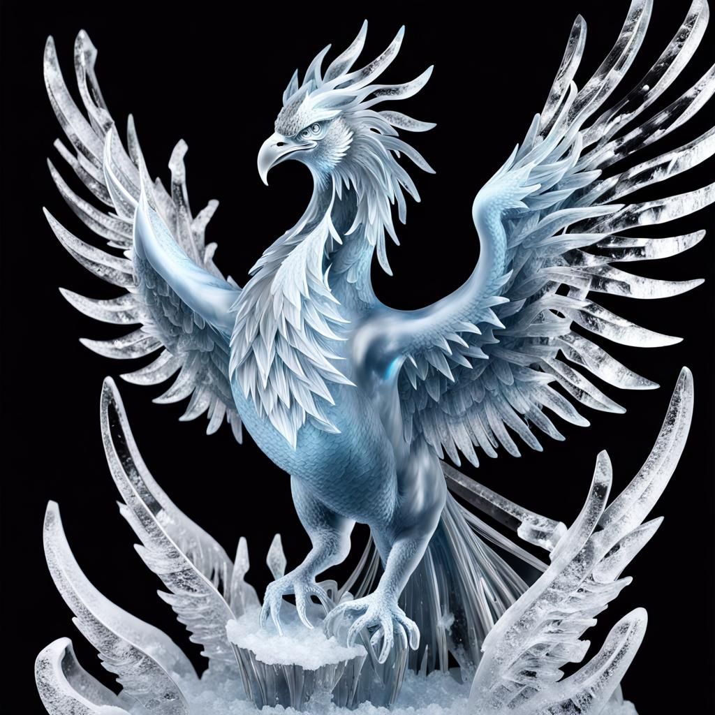 Icy Phoenix Rising Sculpture in Blizzard