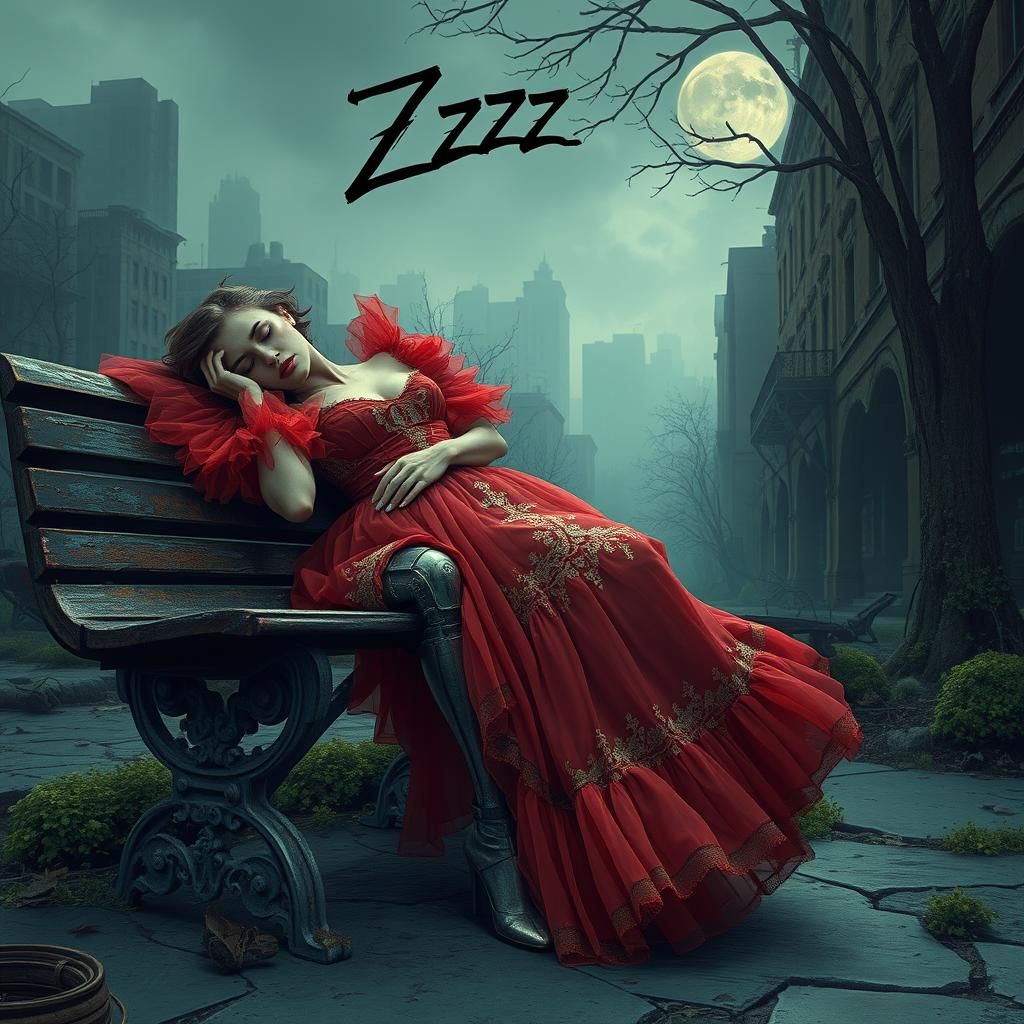 Woman with Prosthetic Leg Sleeping in Abandoned City