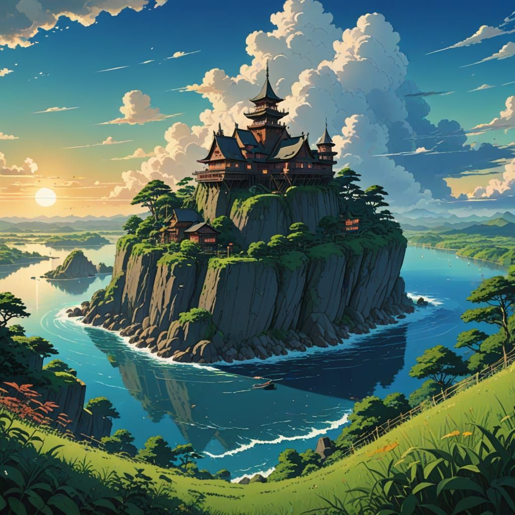 Surreal Anime Landscape in Vibrant Deep Colors