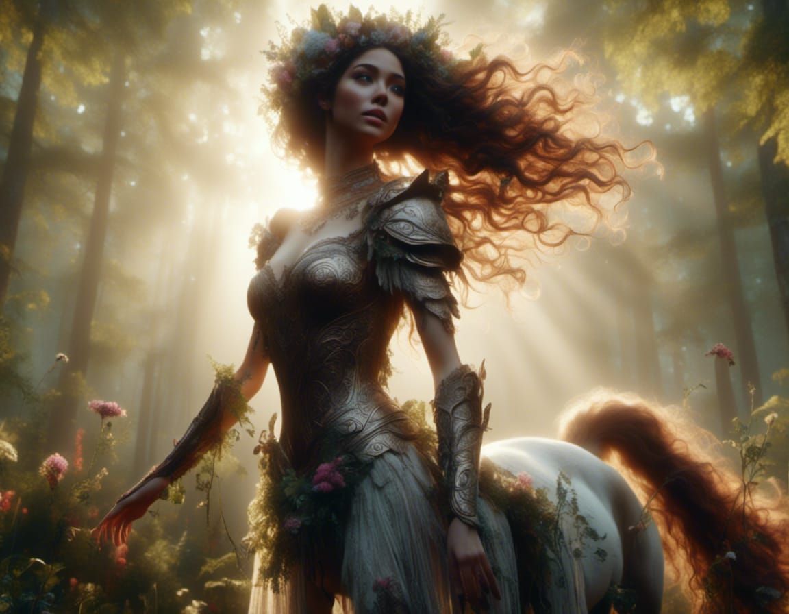 Hyperrealistic Centaur in Magical Forest Illustration