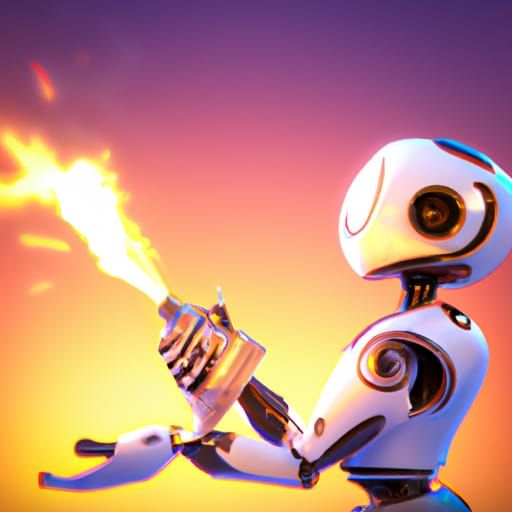 Flamethrower Robot: Pixar-Style 3D Concept Art