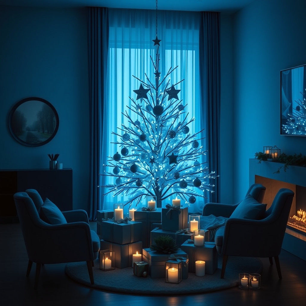 Blue and Gold Christmas in Modern Minimalist Home