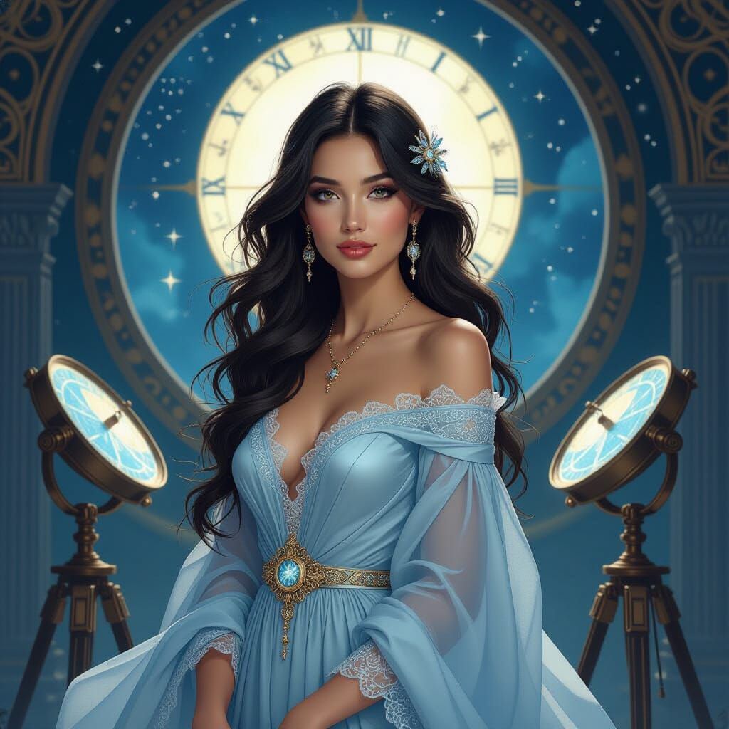 Celestial Navigator in Pre-Raphaelite Art Nouveau Style