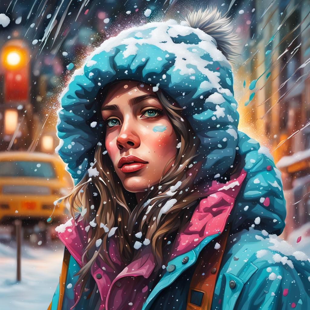 Woman in Snow: Graffiti Splash Art
