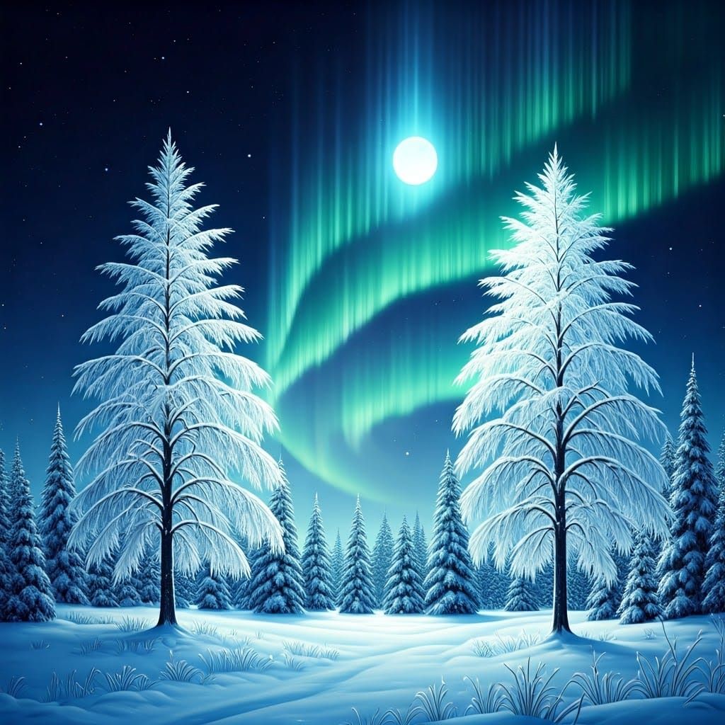 Ethereal Supermoon Illuminates Snowy Landscape