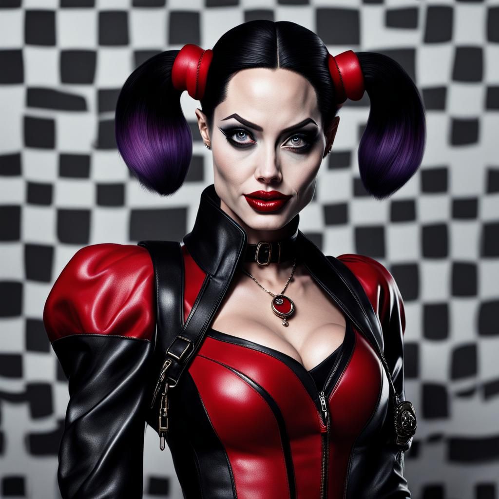 Hyperrealistic Angelina Jolie as Harley Quinn Full Body