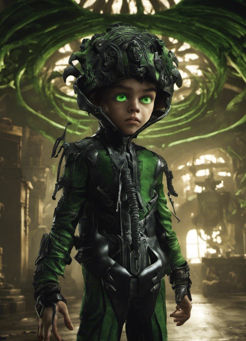 Cartoon Boy with Piercing Green Eyes