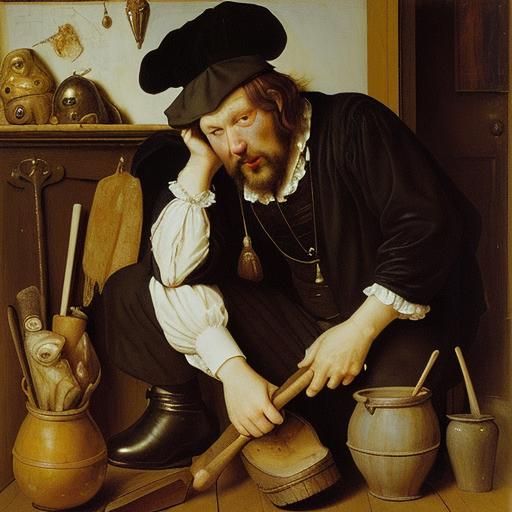 Humorous Home Scene in the Style of Holbein