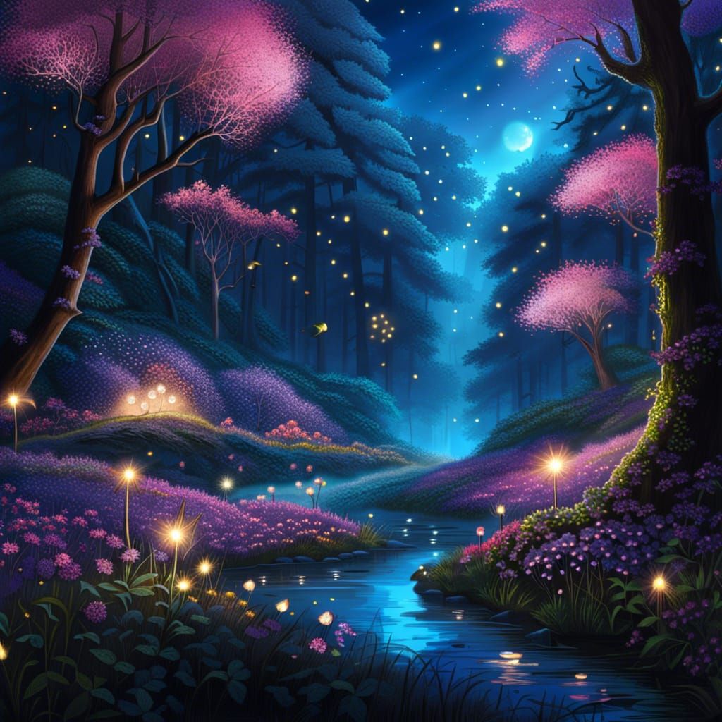 Sparkling Fireflies Glow in Midnight Fantasy