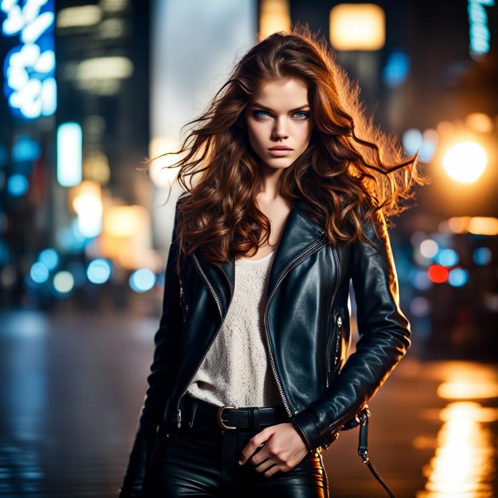 Barbara Palvin in Night City: Hyperrealistic Motorcycle Port...