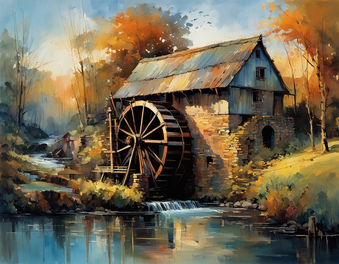 Historic Watermill in Soft Blue Evening Light