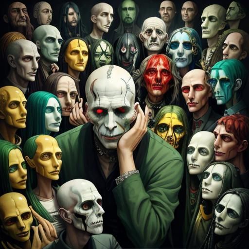 Distressed Man Surrounded by Taunting Faces: Gothic Art