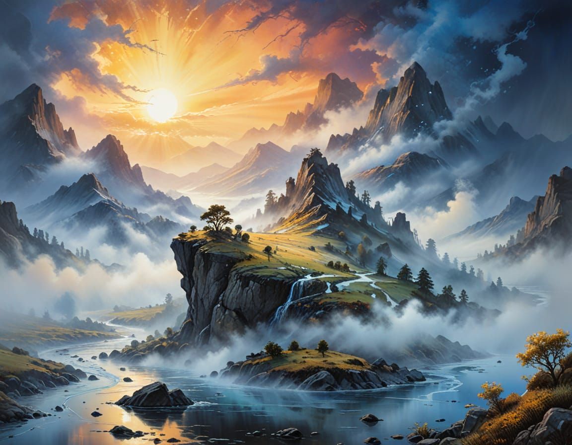 Ethereal Sunrise in Thick Fog