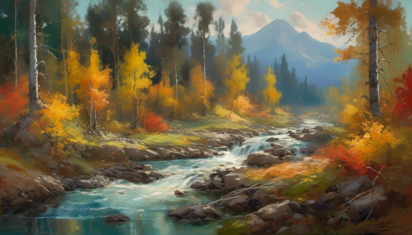 Cowboy Herding Cattle Through Autumn Aspen Grove as Impressi...