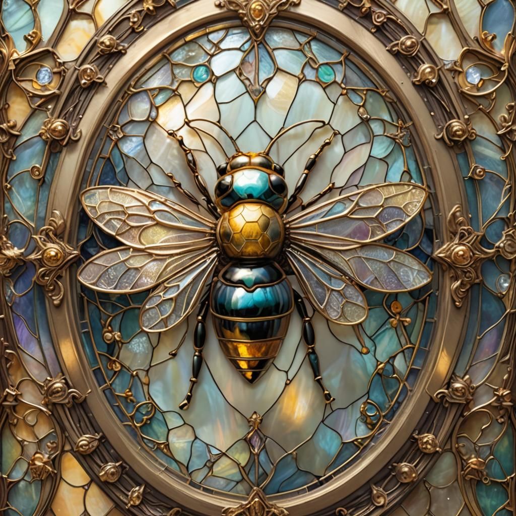 Ethereal Ornamental Bee in Stained Glass Style