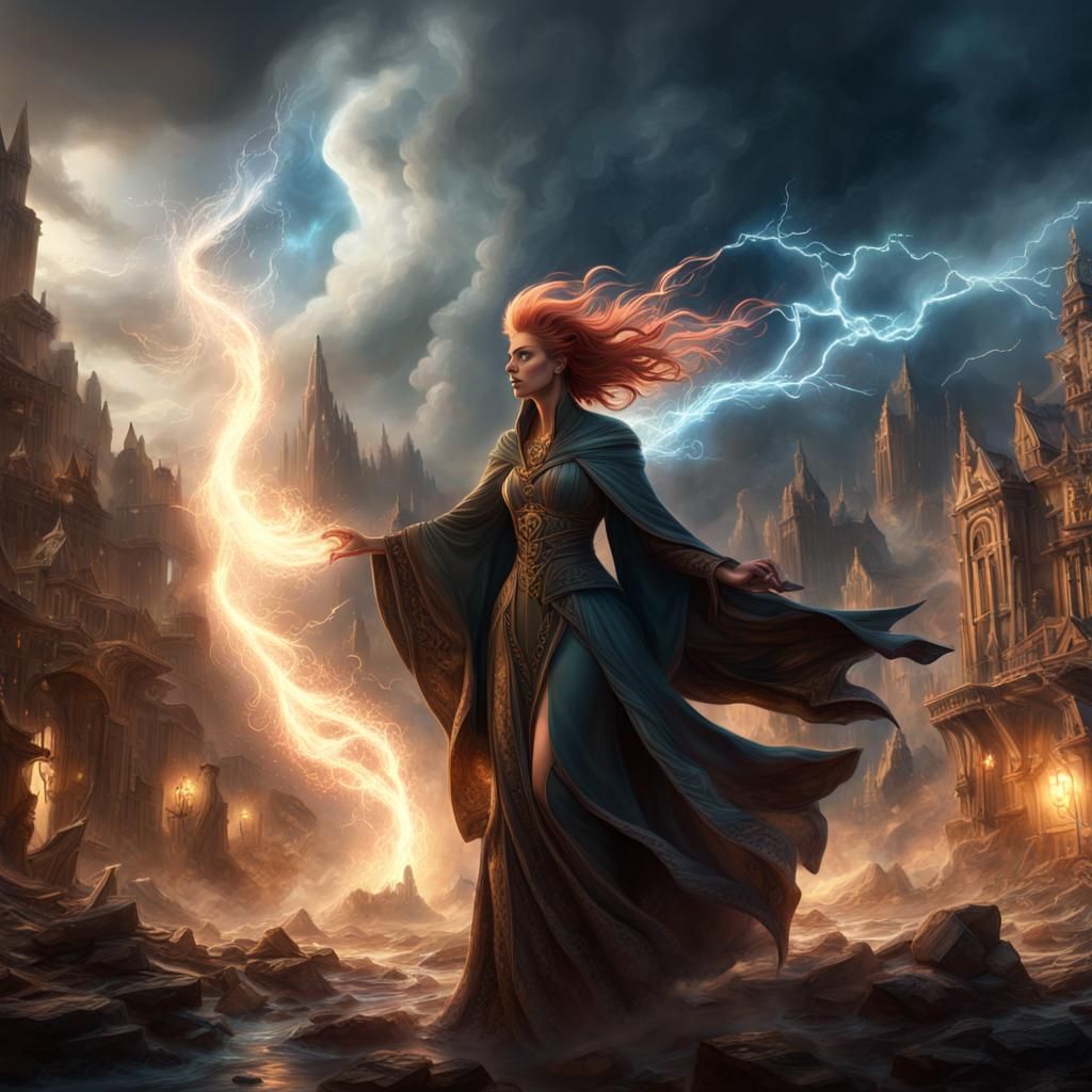 Sorceress "Madame Windcaster" Commands the Elements