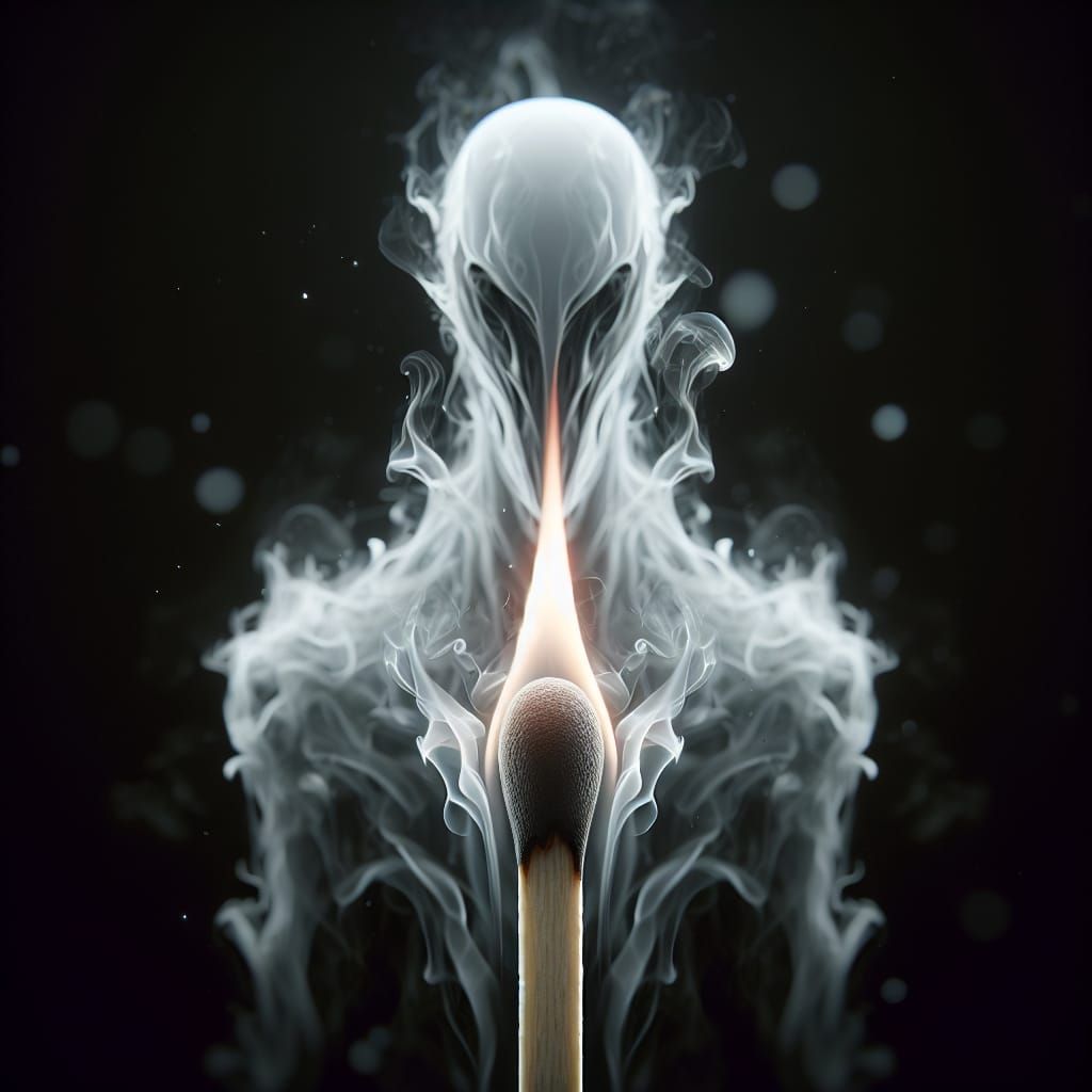 Smoke Figure Emerges from Extinguished Matchstick