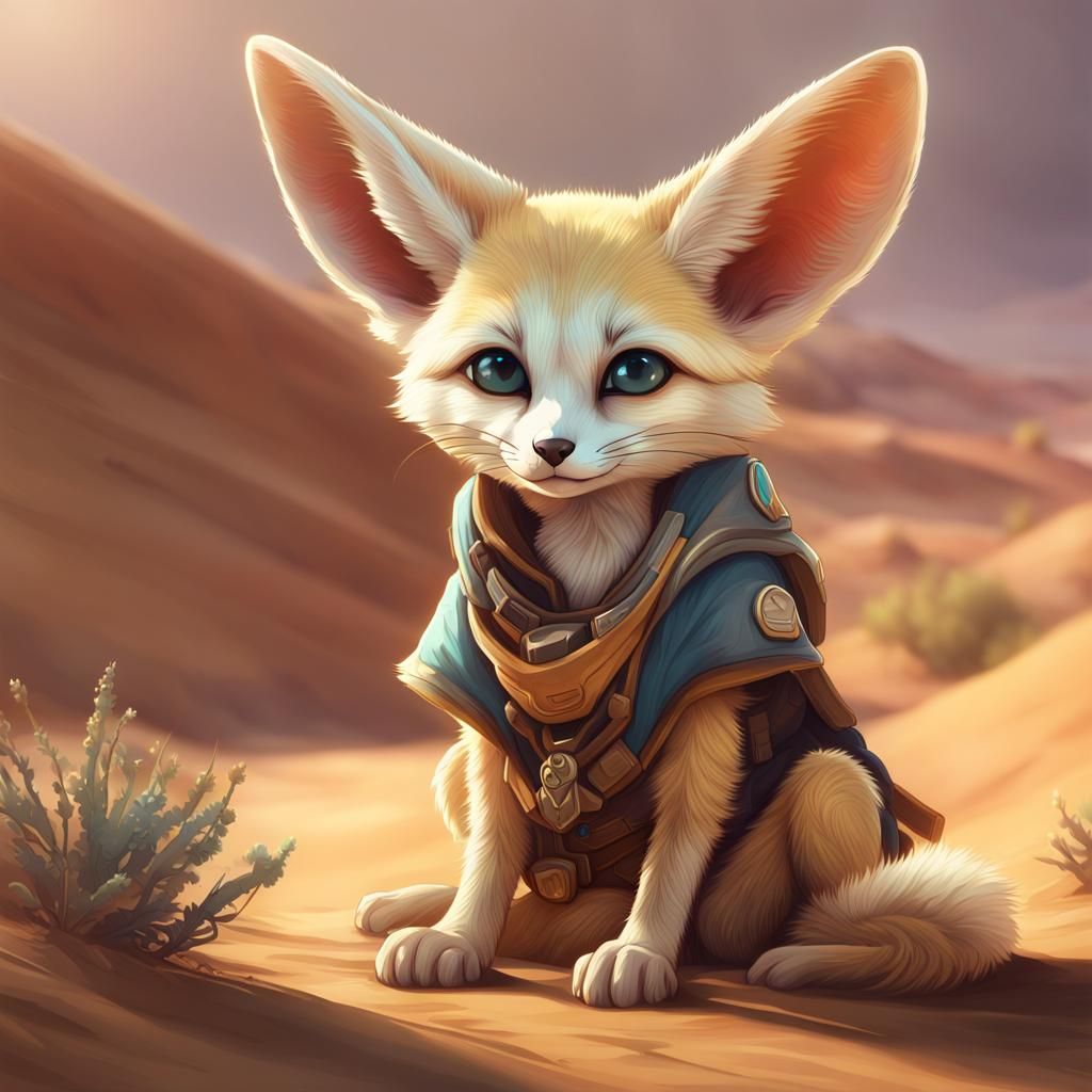 Adorable Fennec Fox Portrait in Desert Landscape