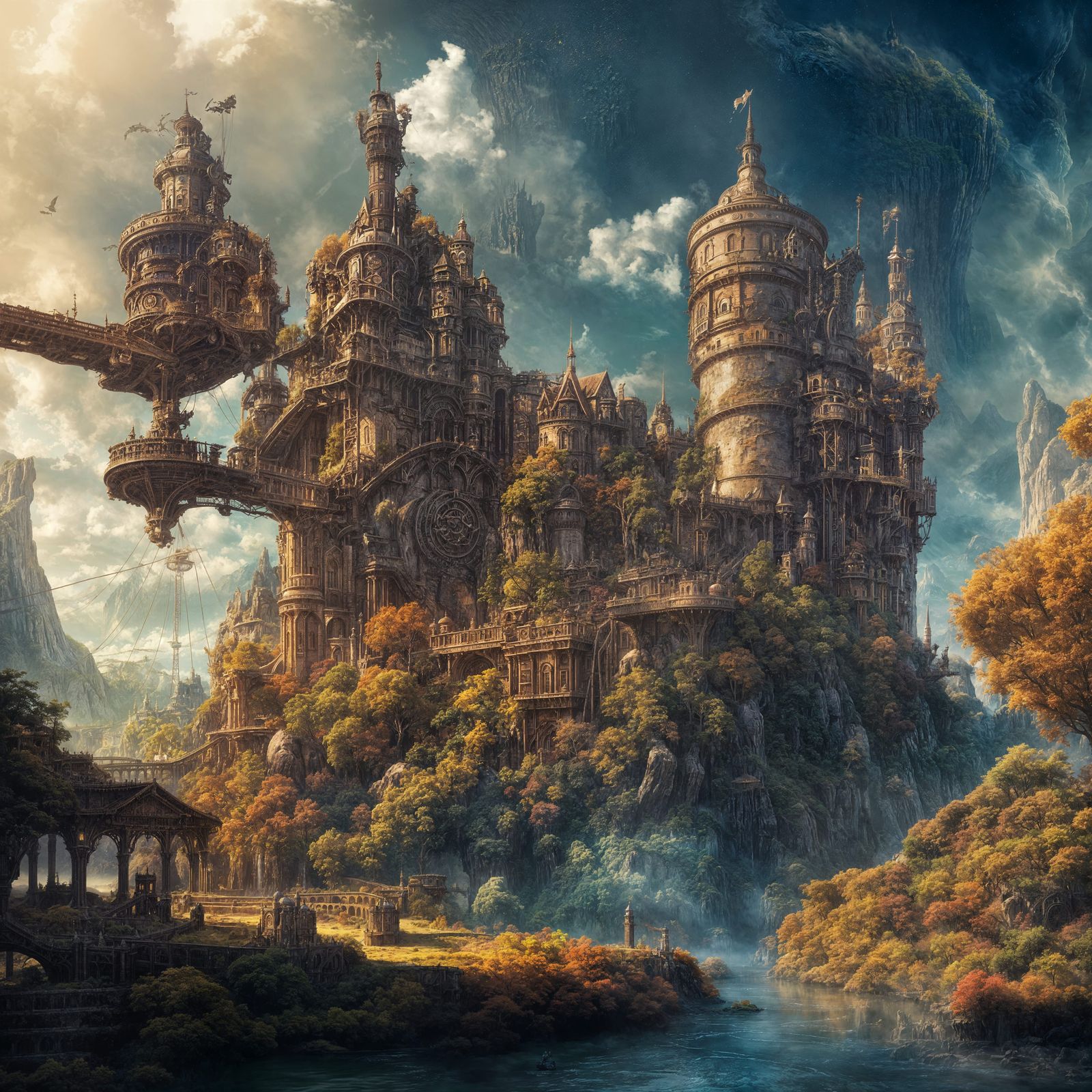 Steampunk Castle in Epic Landscape Painting