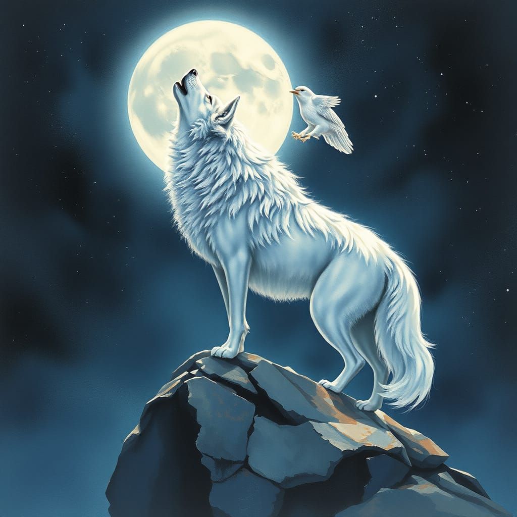Majestic Dream Wolf Howls at Lunar Eclipse