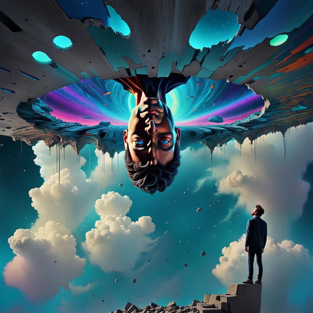 Man Gazing into Psychedelic Dreamscape, Digital Art