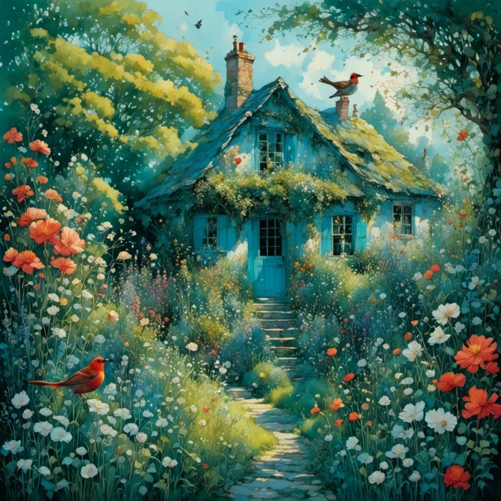 Bird Song in a Lush Cottage Garden
